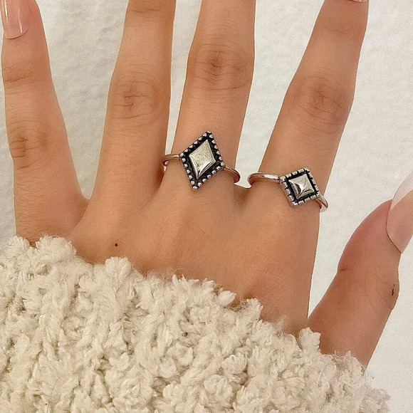 925 Sterling Silver Minimalist Ring Geometric Ring Stackable Ring Band - Picture 3 of 11